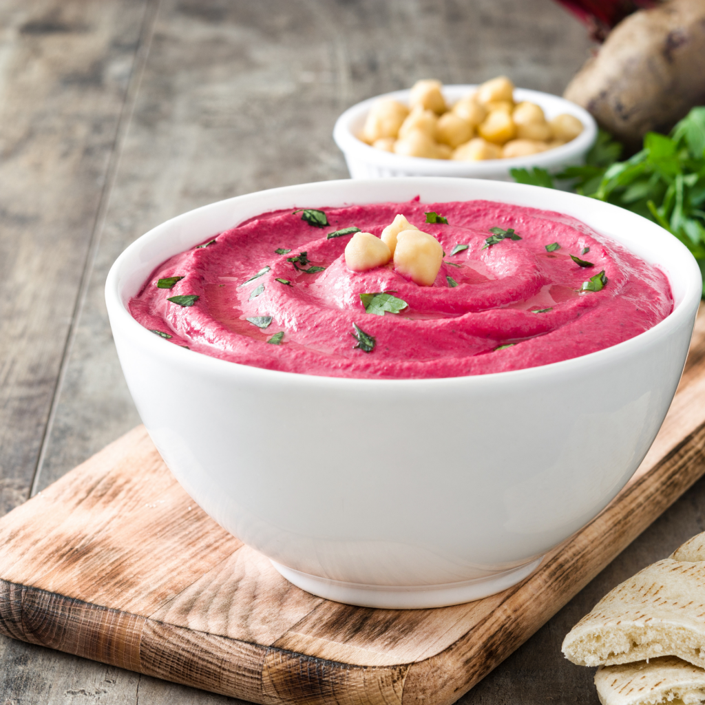 beetroot hummus in a bowl